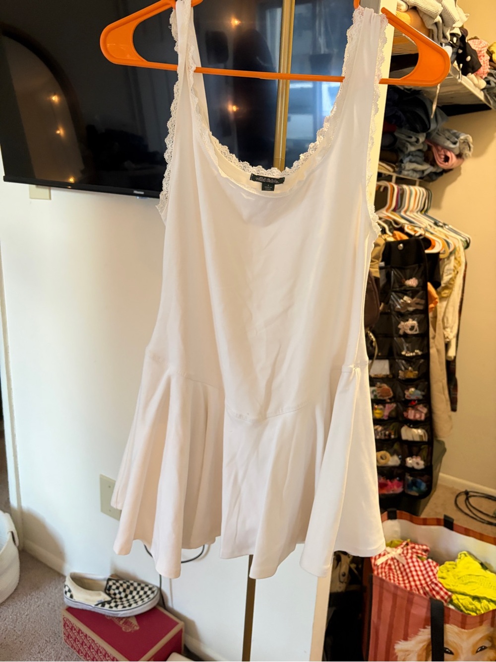 wild fable White Lace-Trim Mini Dress